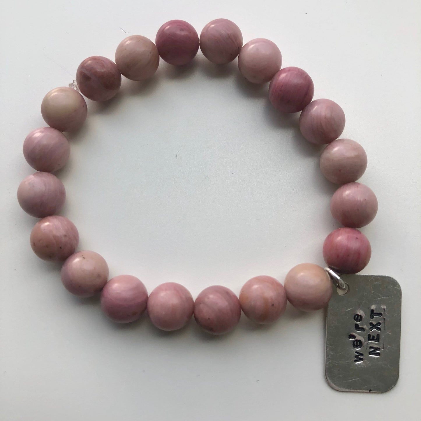 Rhodonite Bracelet with hand-forged sterling silver mantra charm