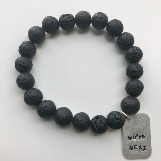 Lava Stone Bracelet hand-forged sterling silver mantra charm
